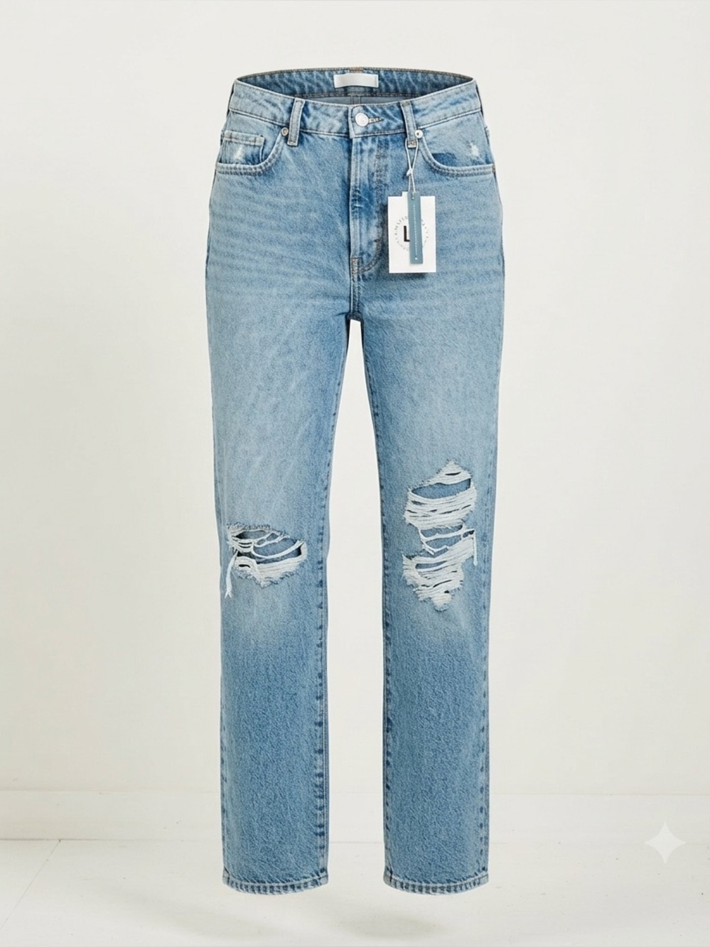 Lovers & Friends Reece High Rise Slim Straight Distressed Jeans Light Wash NWT